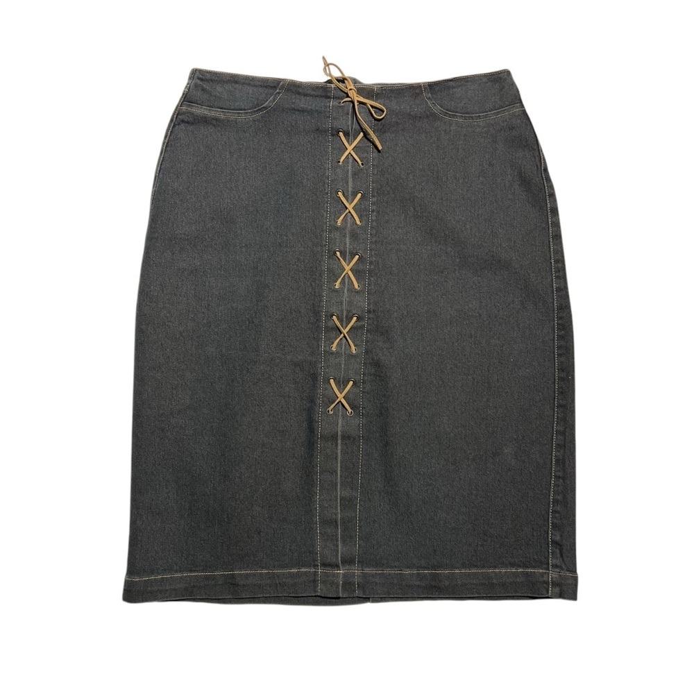 Vintage lace up front slit Pencil Jean Skirt